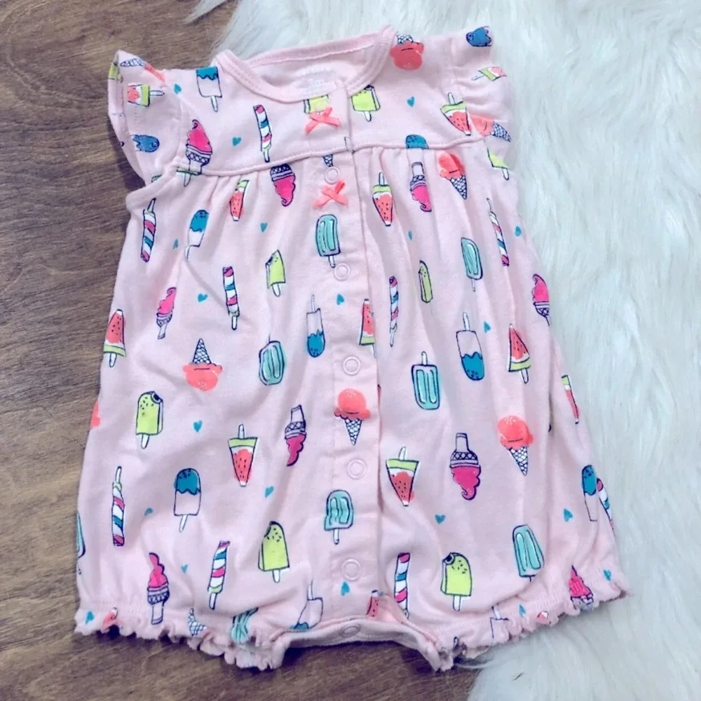 Carter’s 3 Months Little Girls Adorable Summer Pink Popsicle & Ice cream romper